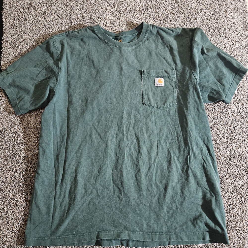 Carhartt‎ Men Shirt XL Green K87 Logo Short Sleeve Cotton Pockets